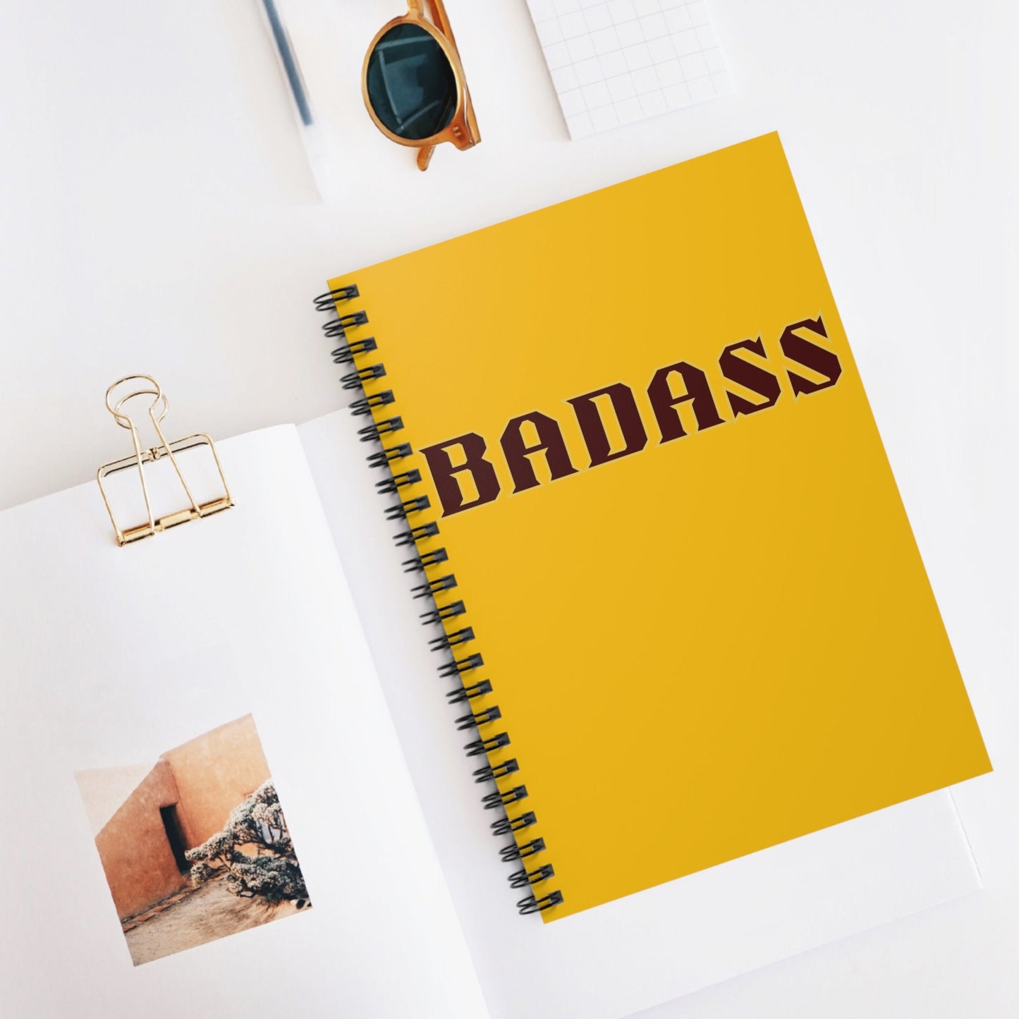 Badass Yellow Spiral Notebook, Ruled Line, strong, confident, bold, empowered, gender neutral, journal, lists, gift, teens, adults, friends